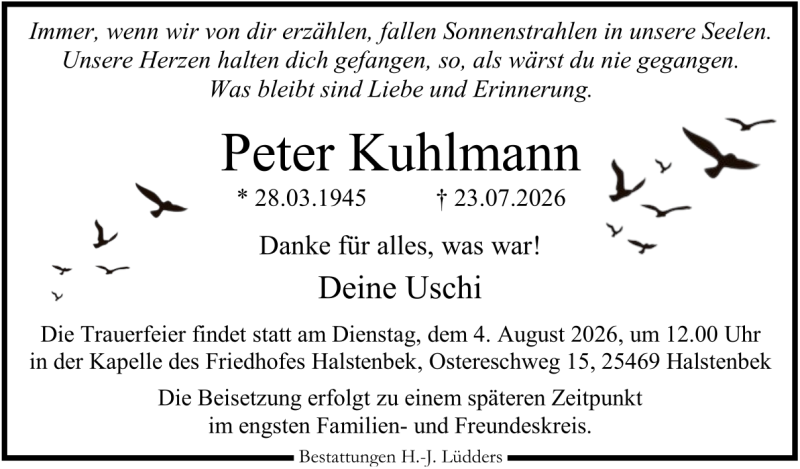Traueranzeige für Peter Kuhlmann