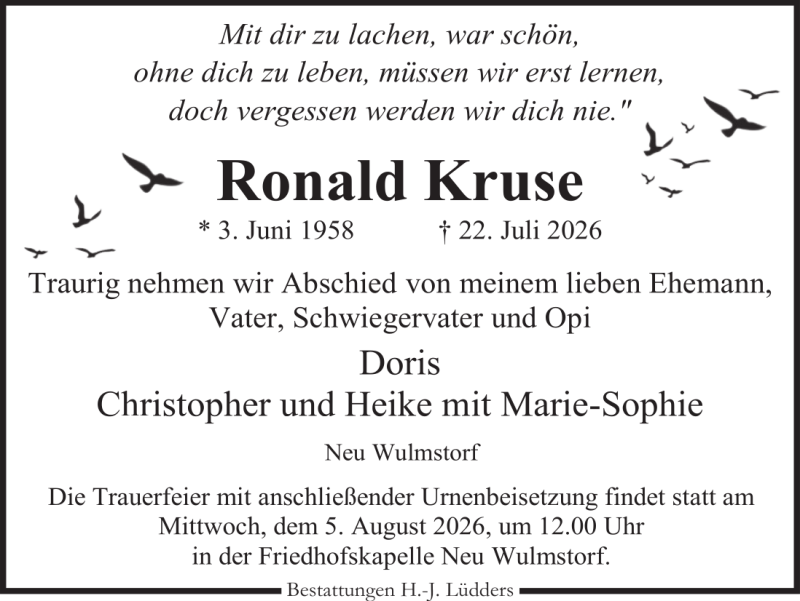 Traueranzeige für Ronald Kruse