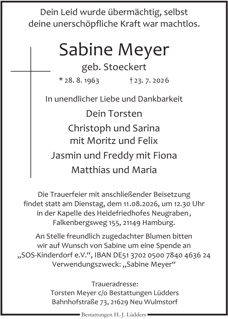 Traueranzeige für Sabine Stoeckert-Meyer