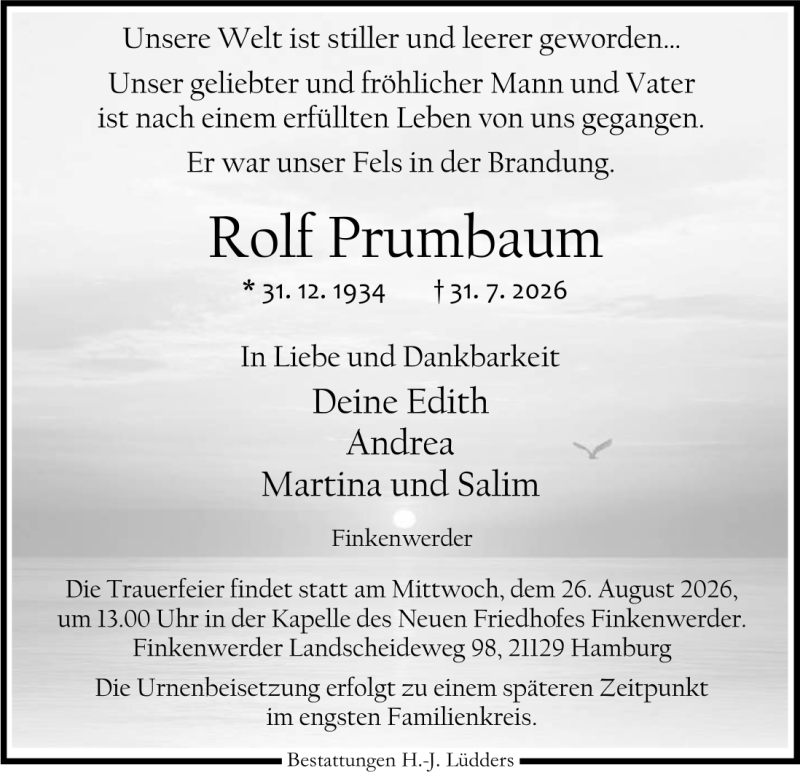 Traueranzeige für Rolf Prumbaum