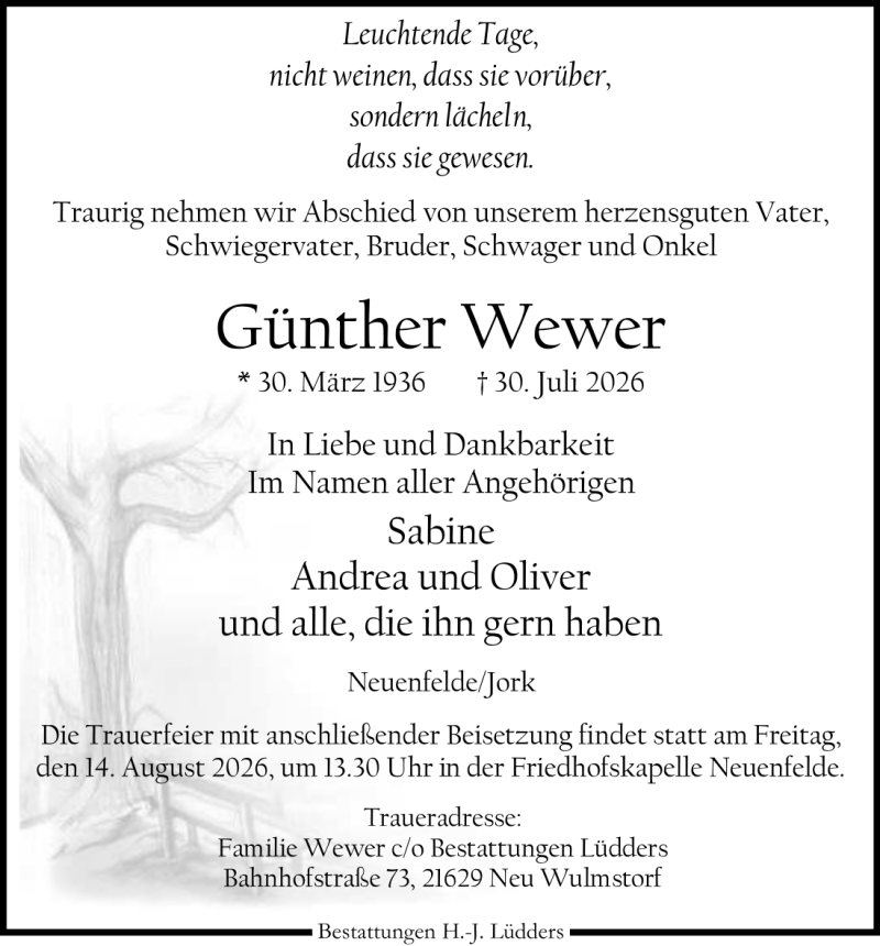 Traueranzeige für Günther Wewer