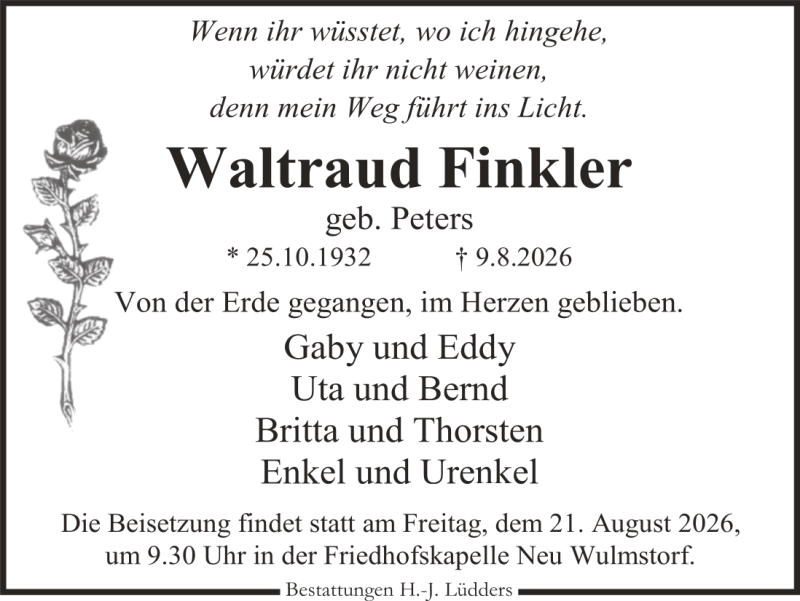 Traueranzeige für Waltraud Finkler