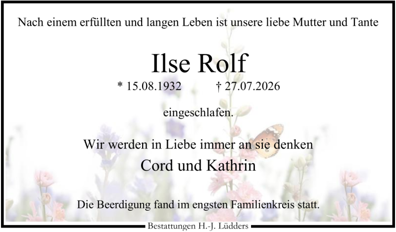 Traueranzeige für Ilse Rolf