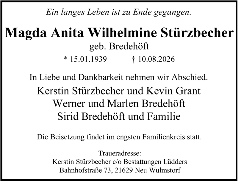Traueranzeige für Magda Stürzbecher