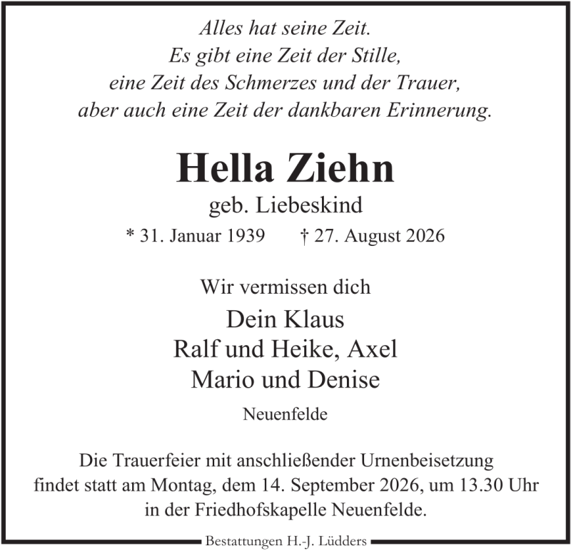 Traueranzeige für Hella Ziehn