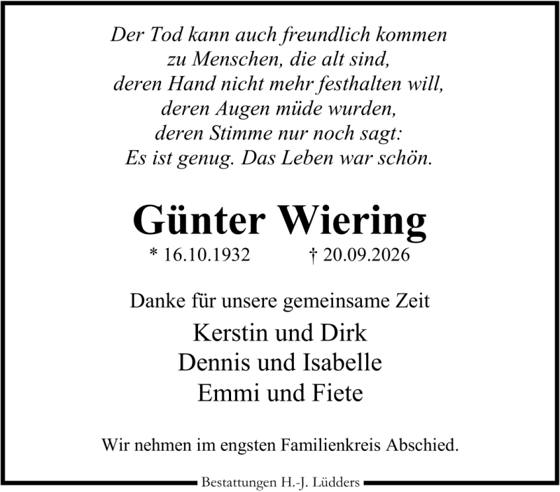 Traueranzeige für Günter Wiering