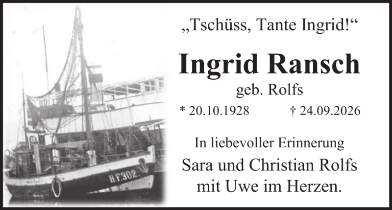 Traueranzeige für Ingrid Ransch