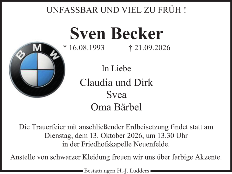 Traueranzeige für Sven Becker